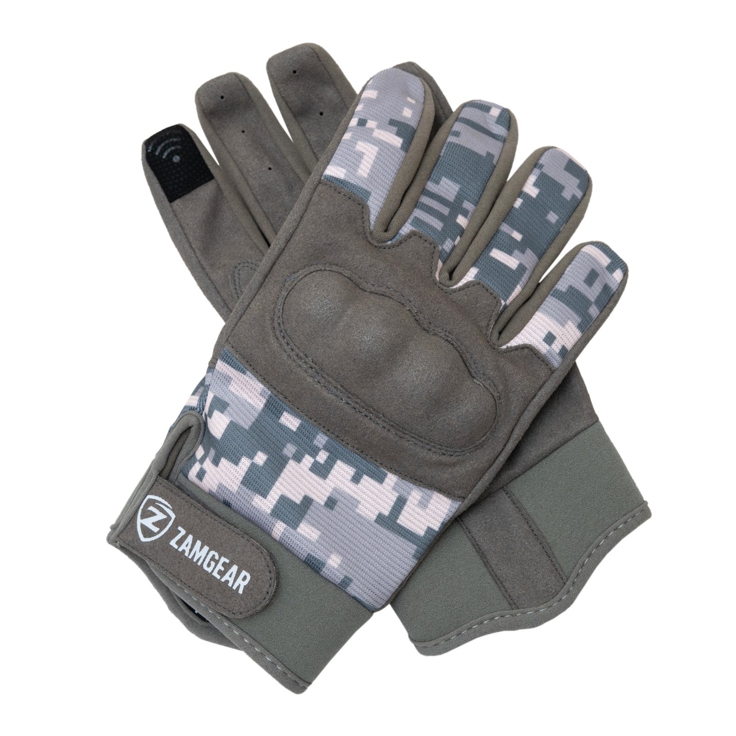 Tactical Gloves Grey Camo Knuckle Protection Touchscreen Airsoft Paintball Cycling ZamGear