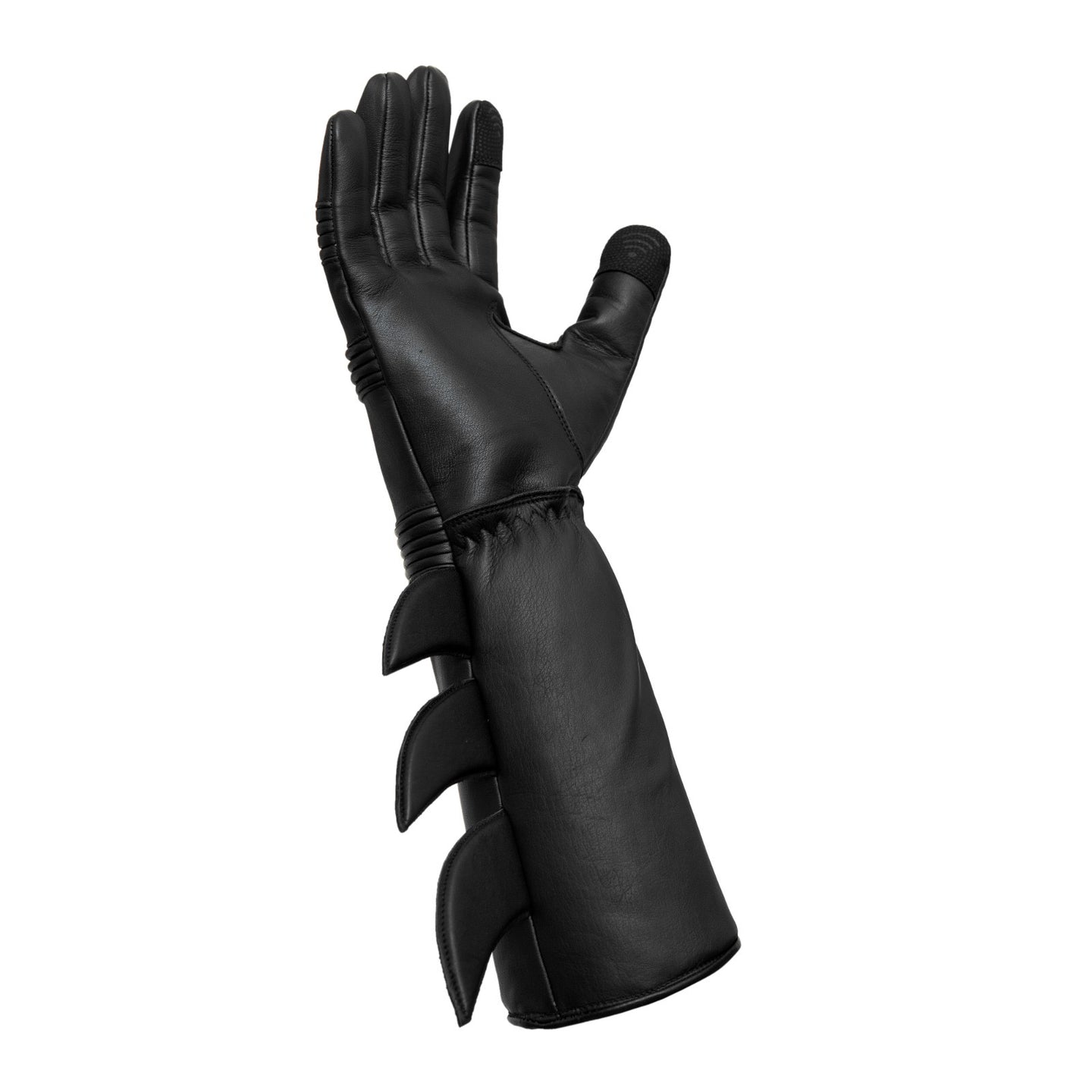 Superhero Black Leather Gauntlets with Rubber Fins – High-End Costume Gloves