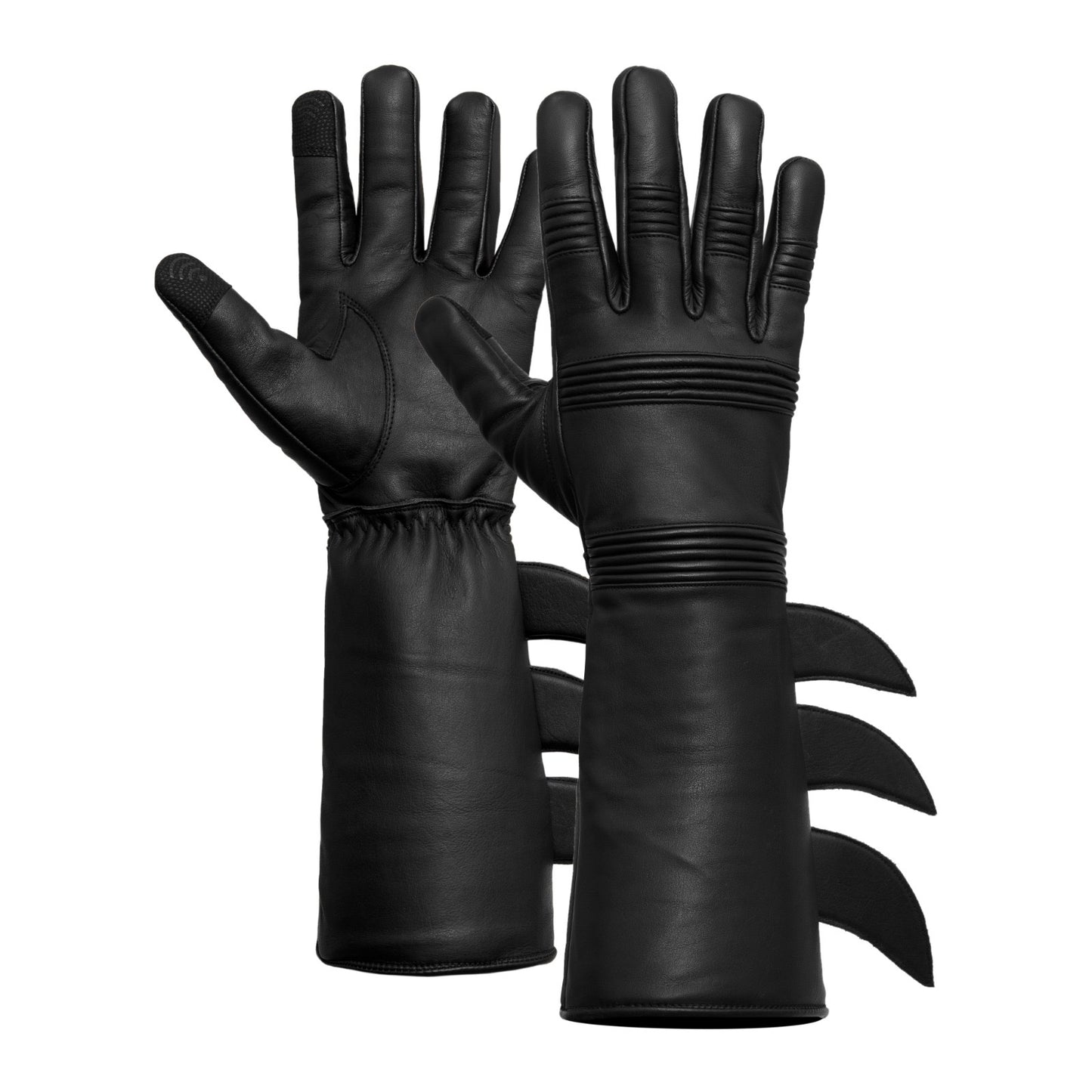 Superhero Black Leather Gauntlets with Rubber Fins – High-End Costume Gloves