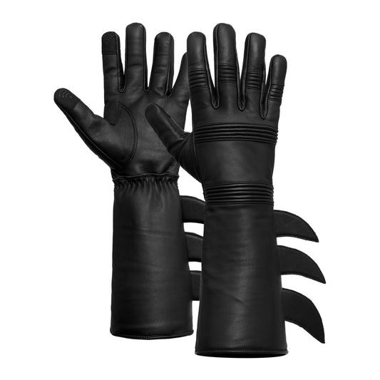 Superhero Black Leather Gauntlets with Rubber Fins – High-End Costume Gloves