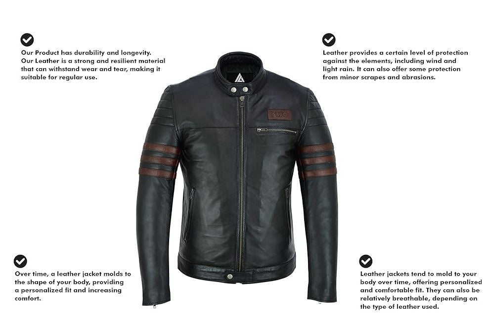 Cafe Racer Biker Leather Jacket Black Sheep Skin