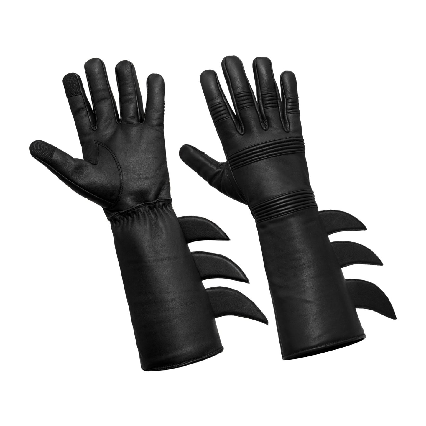 Superhero Black Leather Gauntlets with Rubber Fins – High-End Costume Gloves